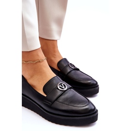 Mocasini Vinceza de damă din piele cu pană joasă, negru 4