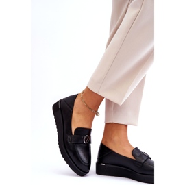 Mocasini Vinceza de damă din piele cu pană joasă, negru 1