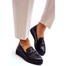 Mocasini Vinceza de damă din piele cu pană joasă, negru 3