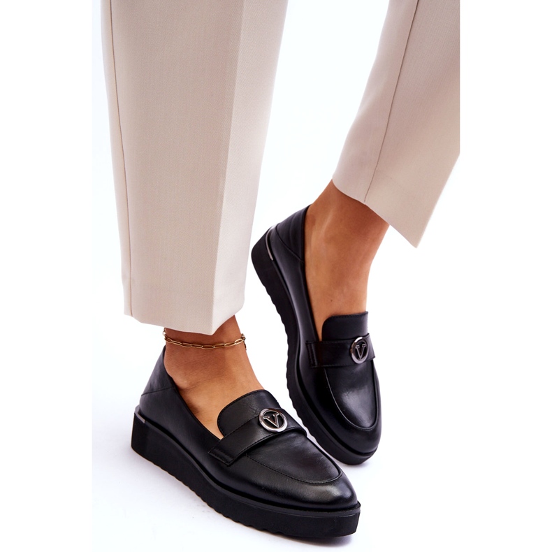 Mocasini Vinceza de damă din piele cu pană joasă, negru 3
