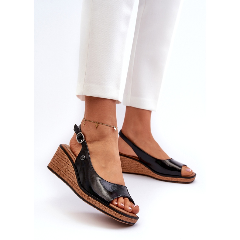 Sandale cu pană patentate pentru femei Sergio Leone SK301 Negru 1