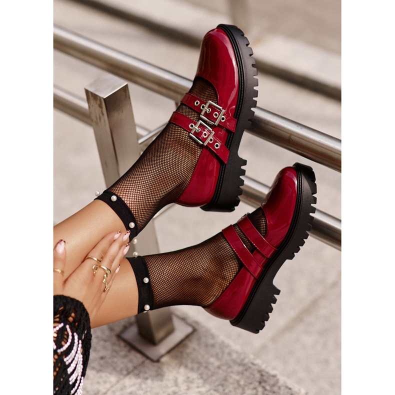 Pantofi De Dama Cu Bretele Lavete Bordeaux Terione roșu 1