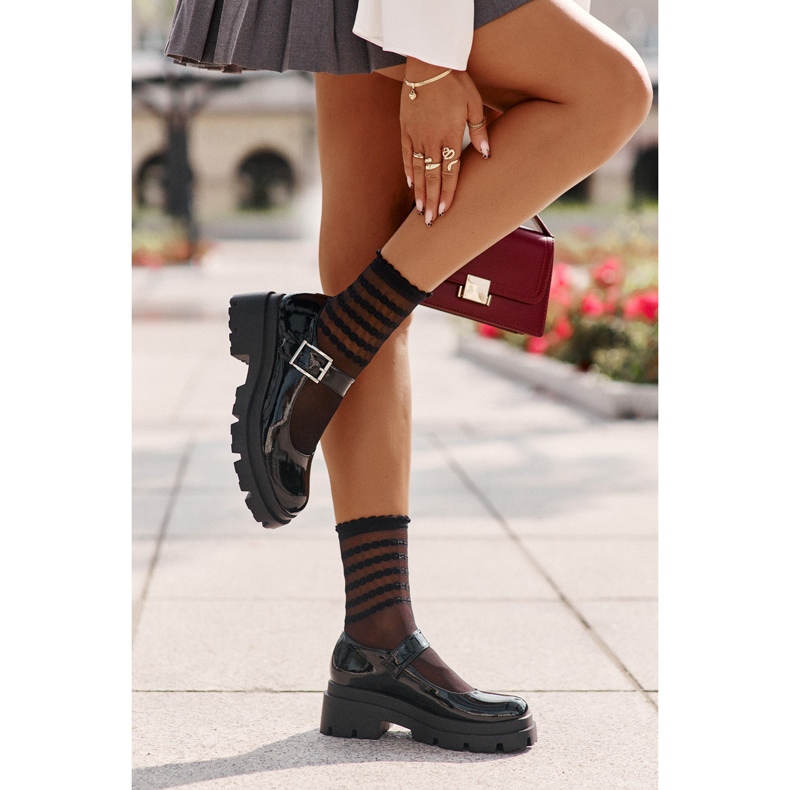 Pantofi de dama din piele lacuita cu catarama, Plikuria Neagra negru 2