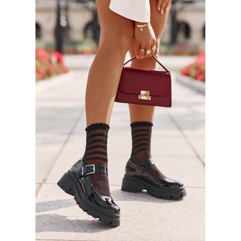 Pantofi de dama din piele lacuita cu catarama, Plikuria Neagra negru 1