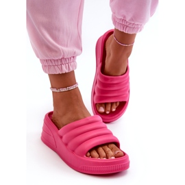 Flip-flops pentru femei, ușoare, din spumă, pe pană și platformă, Fuchsia Tendrea roz 1