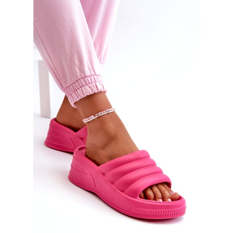 Flip-flops pentru femei, ușoare, din spumă, pe pană și platformă, Fuchsia Tendrea roz 2