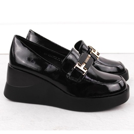 Pantofi cu pană de damă din piele, negru, Vinceza 58337 2