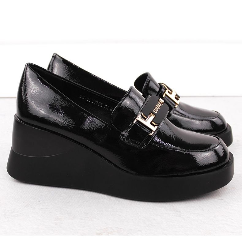 Pantofi cu pană de damă din piele, negru, Vinceza 58337 2