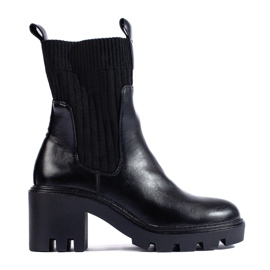 Botine potocki negre slip-on cu toc larg negru 1