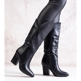 Cizme negre cu toc din piele ecologica Amare negru 2