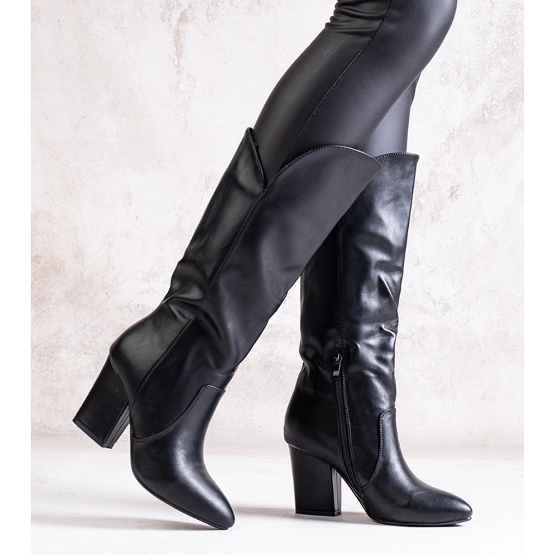 Cizme negre cu toc din piele ecologica Amare negru 2