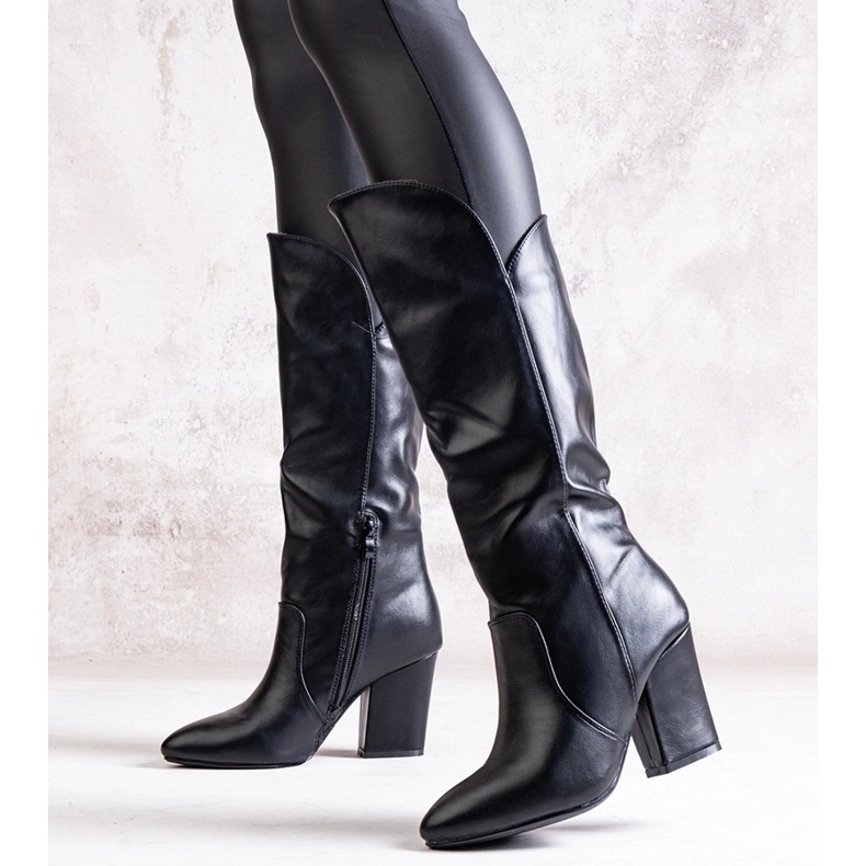 Cizme negre cu toc din piele ecologica Amare negru 1