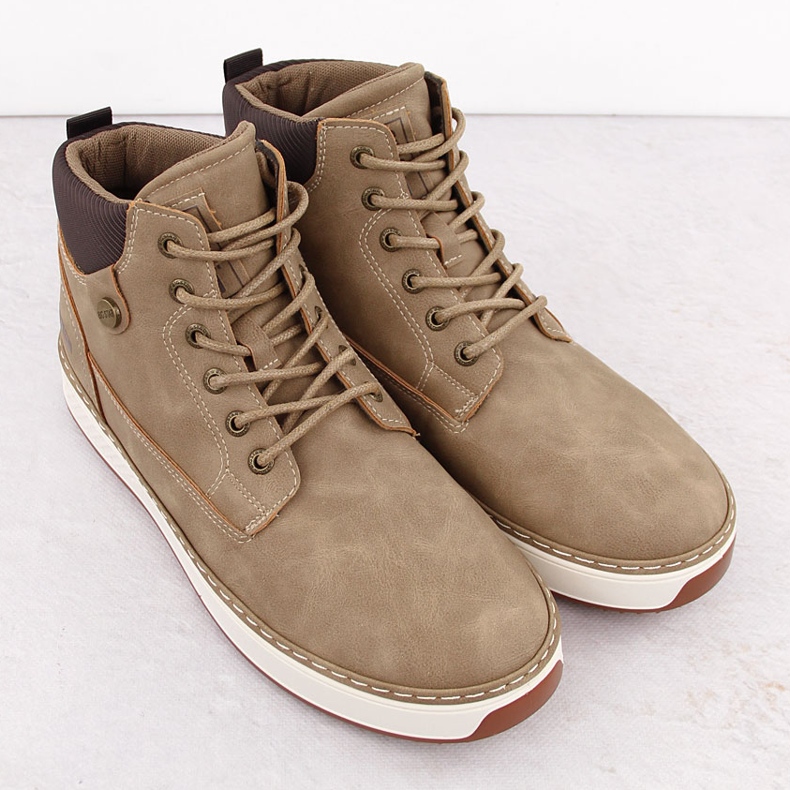 Adidași maro înalți pentru bărbați Big Star OO174560 bej 2