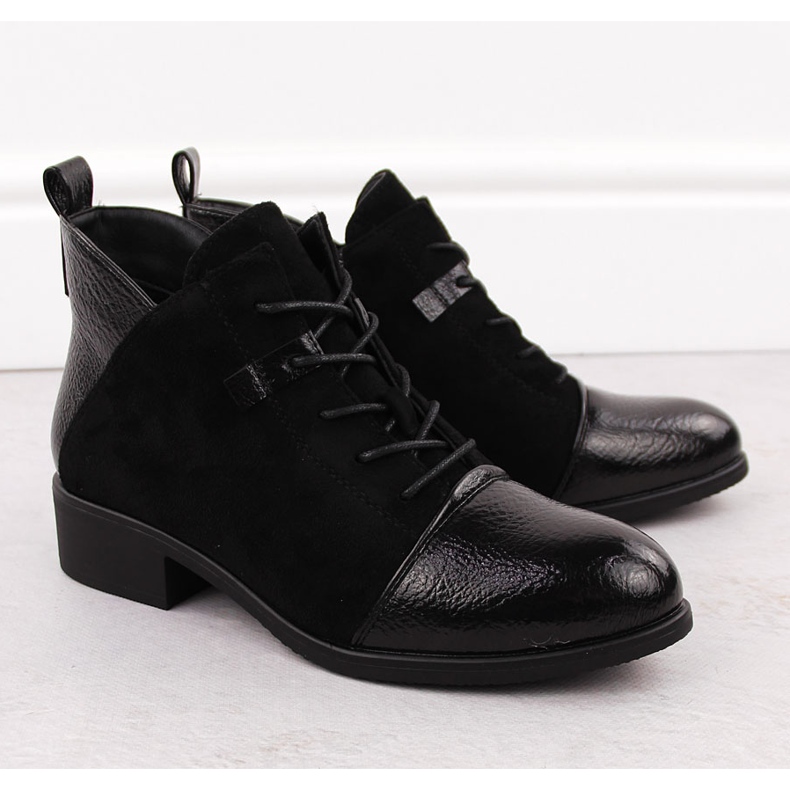 M. DASZYŃSKI Botine negre izolate de piele intoarsa de dama M.Daszyński MR2458-7 negru 2