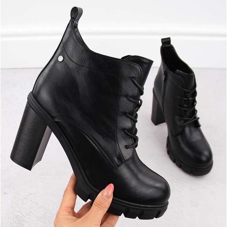 M. DASZYŃSKI Botine negre de damă cu toc înalt M.Daszyński SA218-8 negru 1