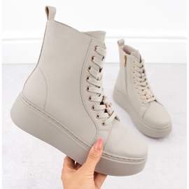 Botine din piele bej pe platformă cu ursuleț Vinceza 66701 1