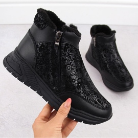 Botine de dama neagra din piele cu flori T.Sokolski Z24-329 negru 1