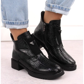 Botine dama lacuite crocodil, negru si verde, Filippo DBT6663 1