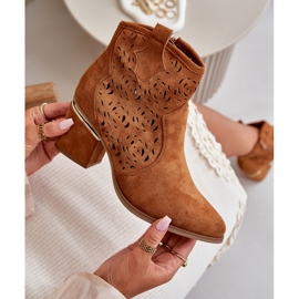 Cizme de cowboy ajurate, cu toc inalt, prinse cu fermoar camel Vosilara maro 3