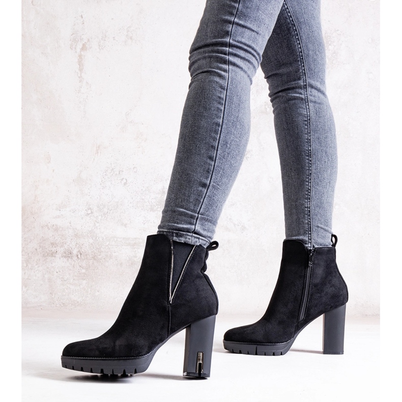 Botine negre Hayet cu toc înalt și zirconiu cubic negru 1