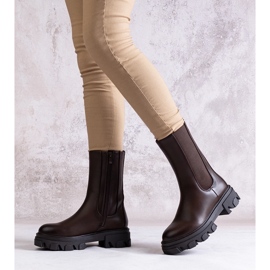 Botine înalte maro din piele ecologică Manera 1