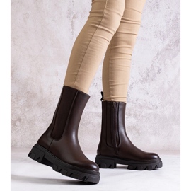 Botine înalte maro din piele ecologică Manera 2