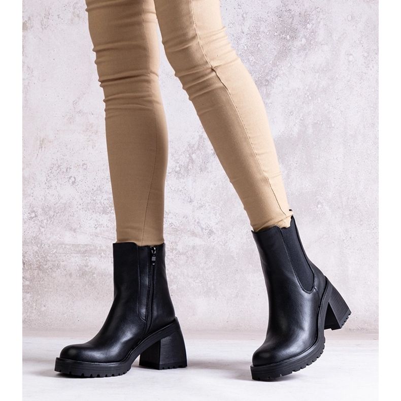 Botine de dama negre din piele ecologica Ariane negru 2