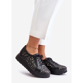 Zazoo 2973 Pantofi cu platformă din piele cu model ajurat, negru 1