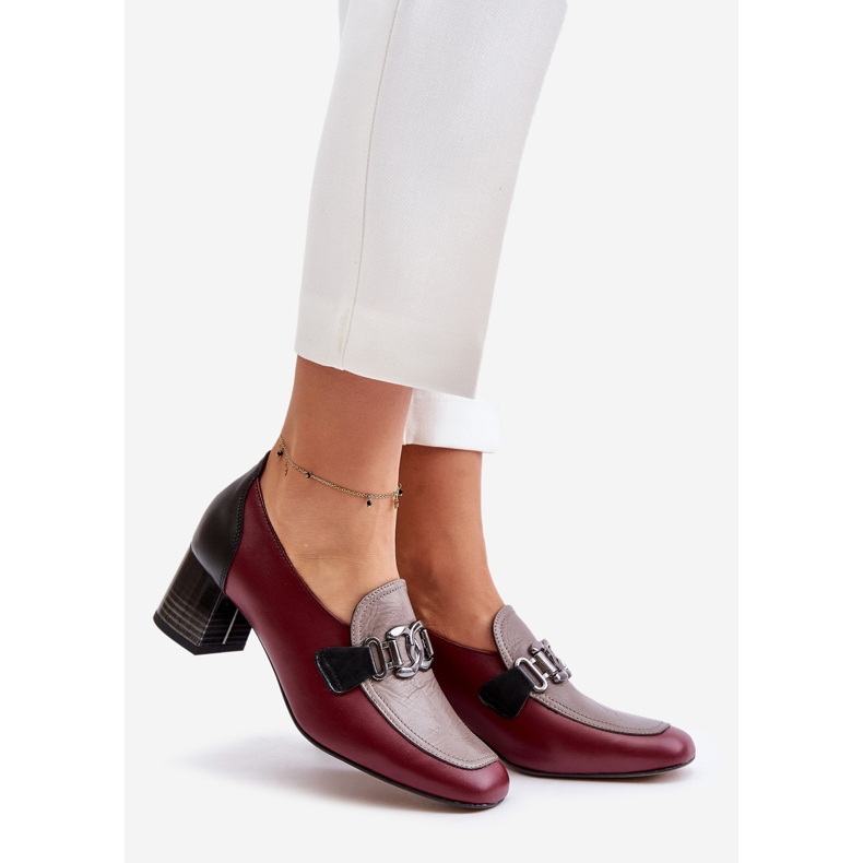 Pompi De Piele Toc Inalt Cu Decorat Auriu Laura Messi 2861 Burgundy roșu 1