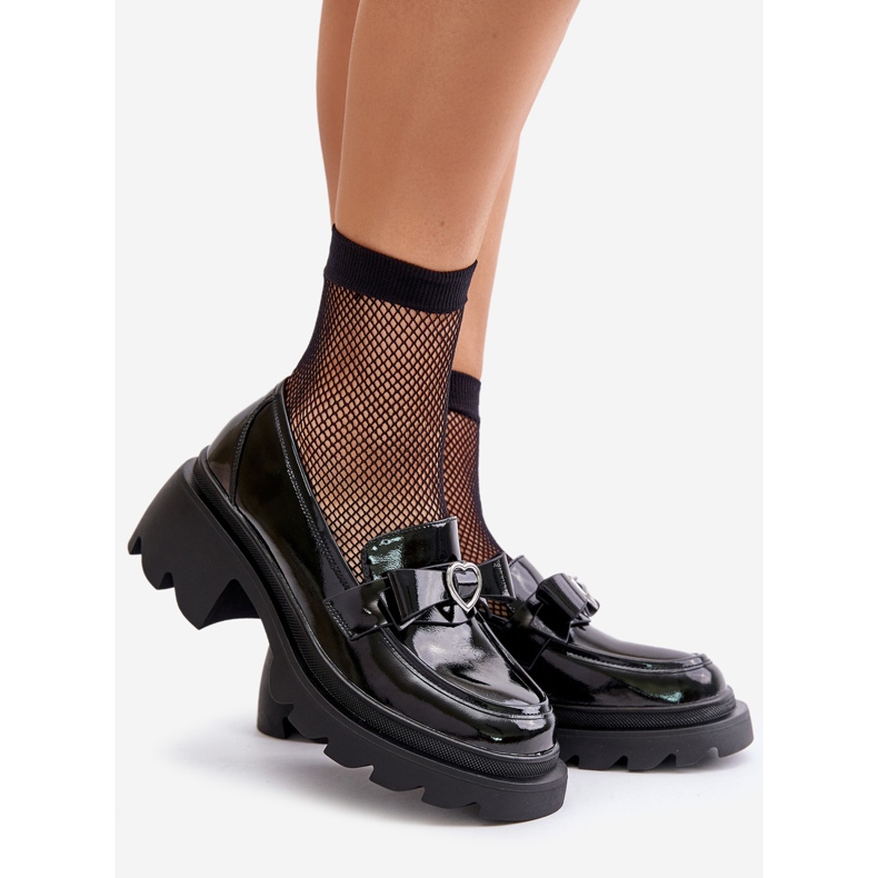 S.Barski Mocasini de damă din piele cu fundă și inimă D&amp;A LZ42-032 negru 1