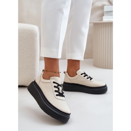 Pantofi Sport Dama Pe Platforma, Piele Naturala, Bej 41470 Vinceza 2