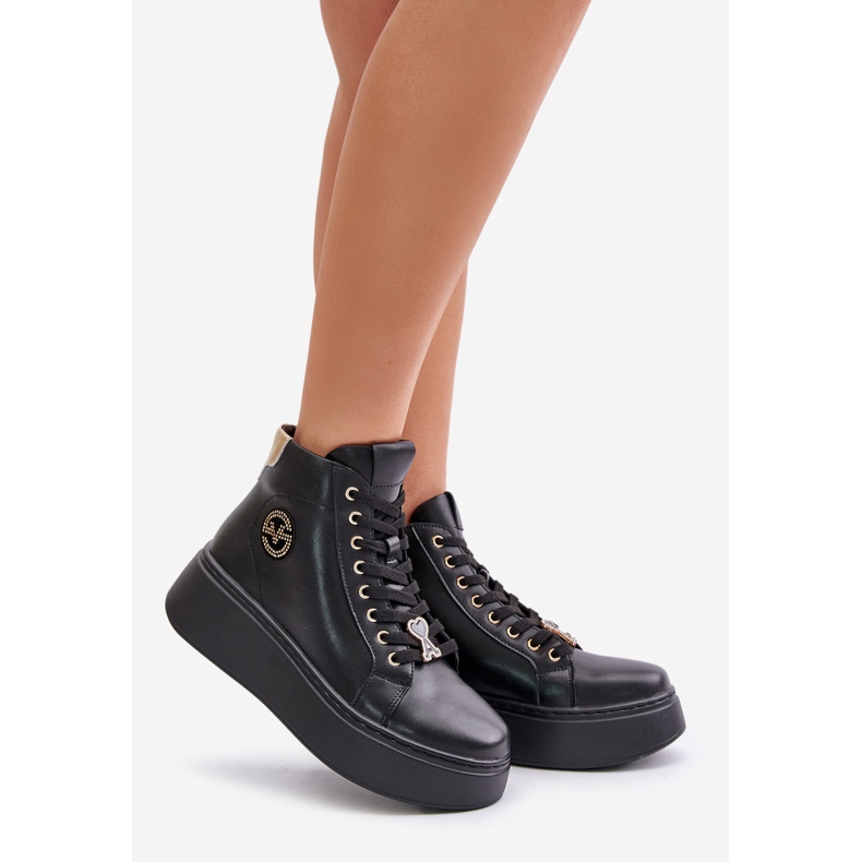 Pantofi de damă înalți din piele pe platformă Vinceza 66707 Negru 1