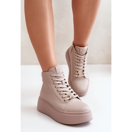 Pantofi de damă înalți din piele pe platformă Vinceza 66707 Bej 1