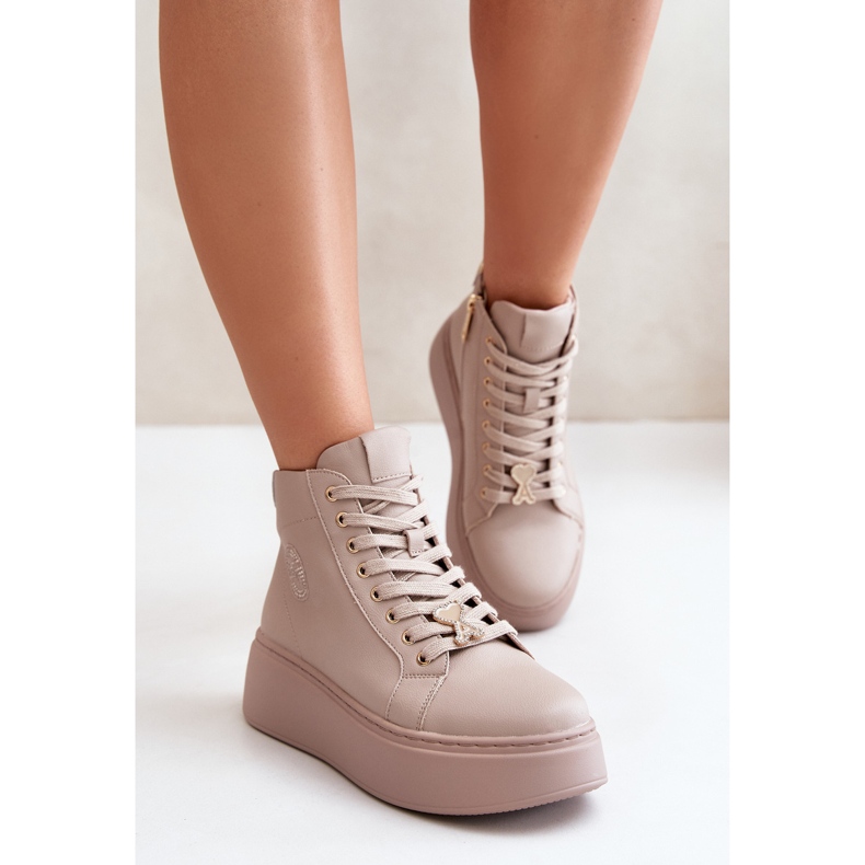 Pantofi de damă înalți din piele pe platformă Vinceza 66707 Bej 1