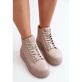 Pantofi de damă înalți din piele pe platformă Vinceza 66707 Bej 2