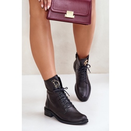 Botine Zazoo 2955 pentru muncitor din piele, cu detaliu auriu pe limbă, negru 2