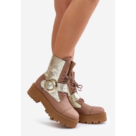 Botine de muncitor din piele Zazoo 2942 cu catarama aurie, bej 1
