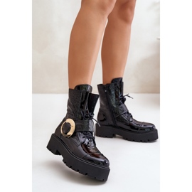 Botine Zazoo 2942 de muncitor din piele cu catarama aurie, neagra negru 2 Botine Zazoo 2942 de muncitor din piele cu catarama aurie, neagra negru 2