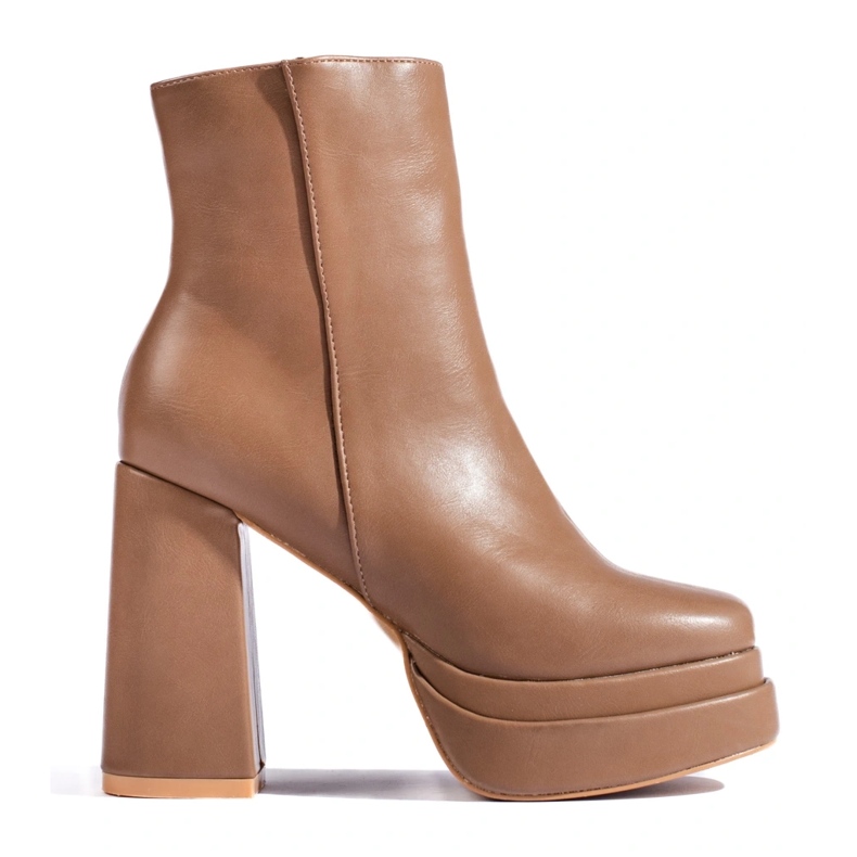 SHELOVET Botine cu toc bej închis maro 1