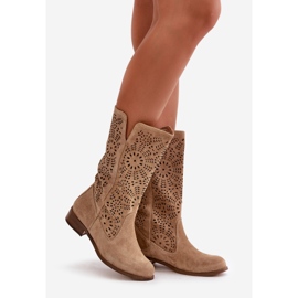 Lewski Shoes Cizme ajurate din piele intoarsa Leewski 3366/2 Bej 1