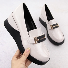 Pantofi cu pană din piele de damă gri Vinceza 58337 1