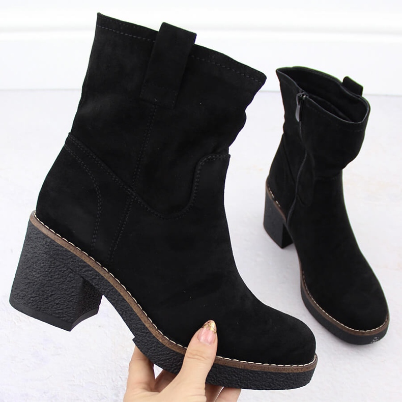 Botine dama din piele intoarsa, negre, Potocki 51302 negru 1