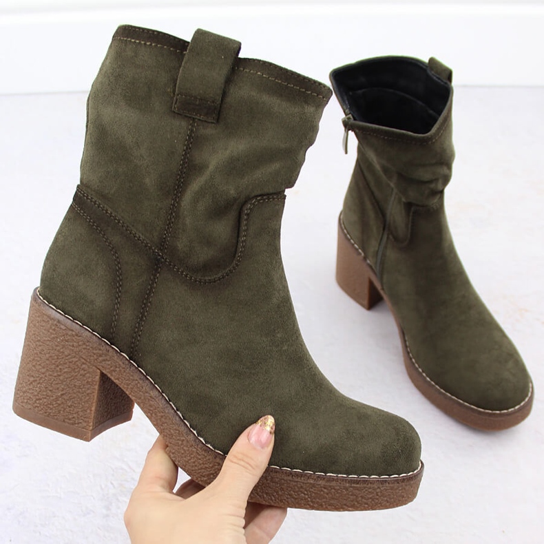 Botine dama din piele intoarsa, verzi, Potocki 51302 verde 1