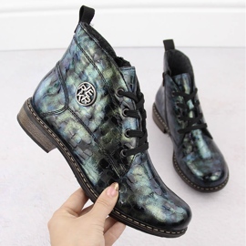 Botine de damă verde croco lac Rieker 71205-90 1 Botine de damă verde croco lac Rieker 71205-90 1