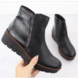 Botine confortabile de damă, negre, lacuite, Rieker X9150-00 negru 1