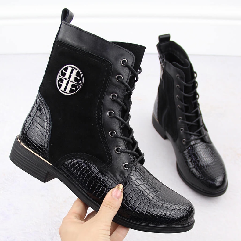 Botine de dama neagra din piele lacuita Filippo DBT4917 negru 1