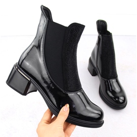 Botine de dama lacuite negre Vinceza cu zirconiu cubic negru 1