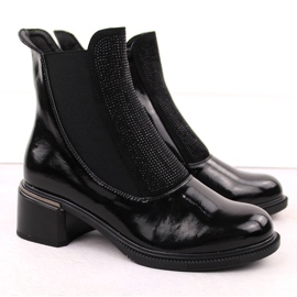 Botine de dama lacuite negre Vinceza cu zirconiu cubic negru 2