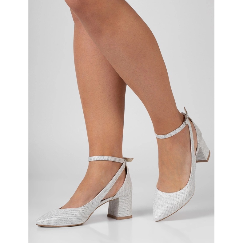 BUTDAM Gabi pantofi cu toc jos cu sclipici argintiu 1