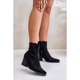 Cizme de cowboy pe toc inalt, Eco Suede, Black Arabelline negru 2 Cizme de cowboy pe toc inalt, Eco Suede, Black Arabelline negru 2